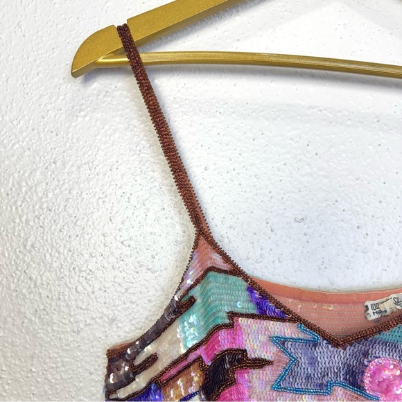 Vintage 100% Silk Y2K Babydoll Top Size XL Beaded Sequin Boho Fairy Festival - Picture 5 of 10